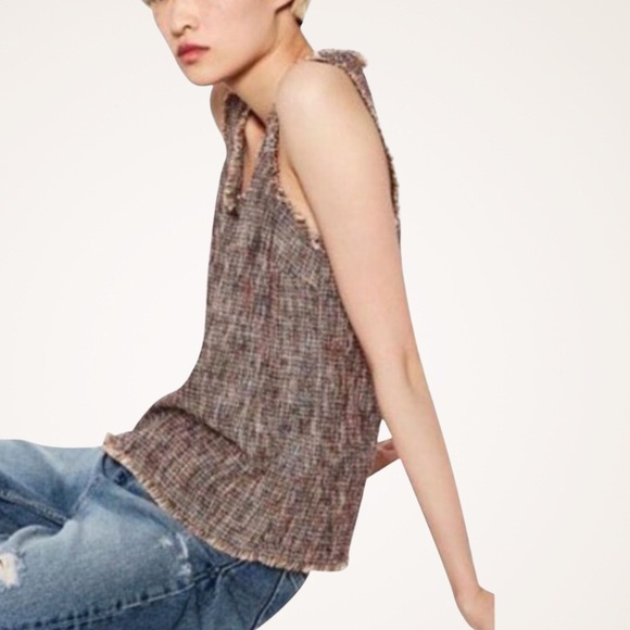 Zara Multicolor Tweed Frayed Sleeveless Tank Top Size XS - Picture 3 of 13